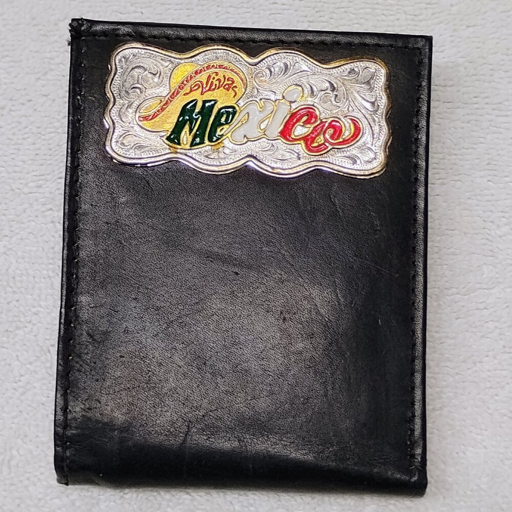 VIVA MEXICO NEW Wallet Black Leather Folding Wallet Bifold Credit Card Wallet